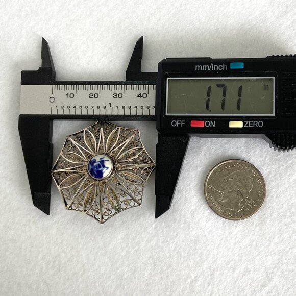 VTG Sterling Silver 925 1.71" Domed Signed Delft Filigree Spun Silver Brooch - Picture 13 of 16